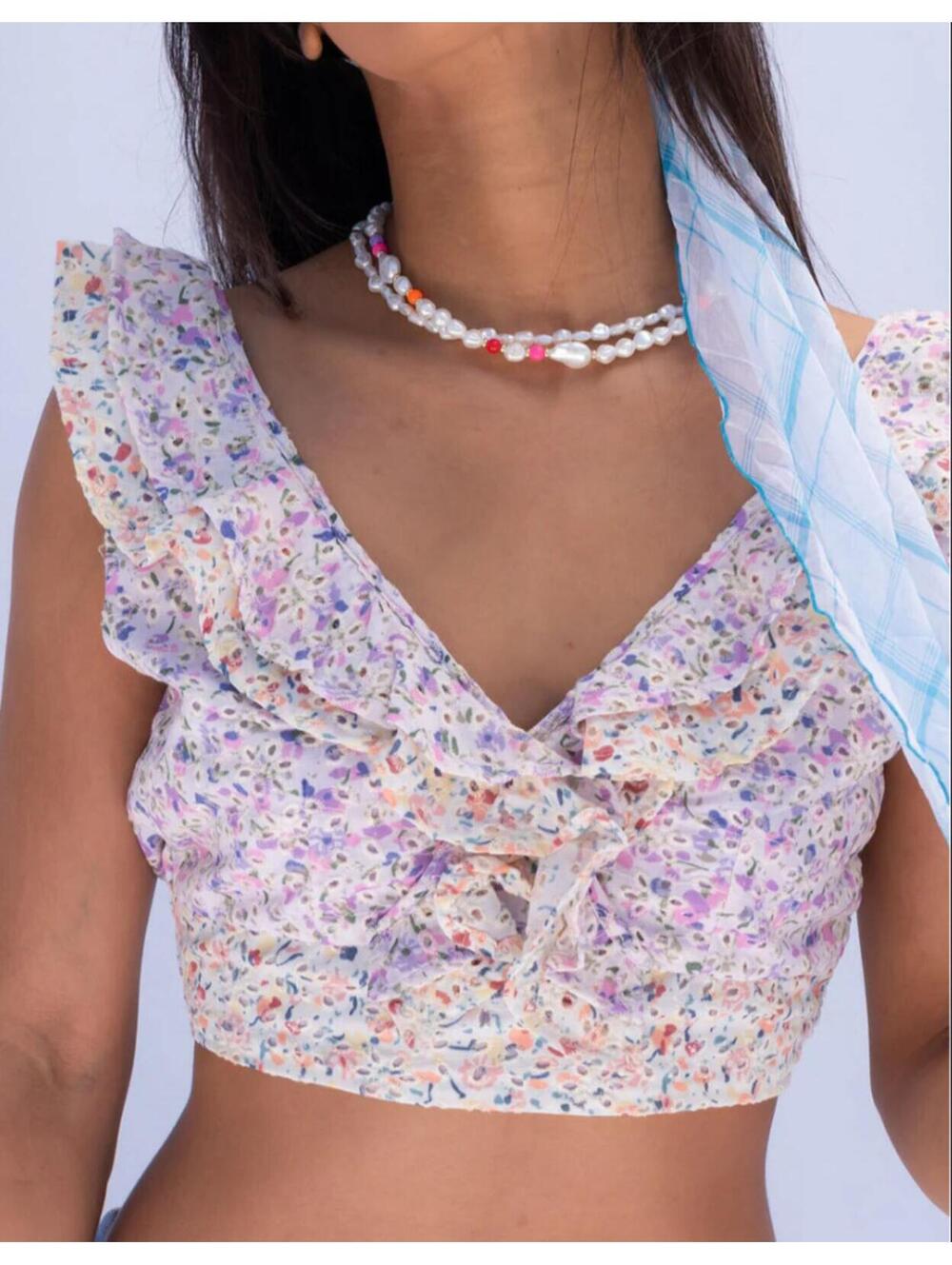 ALTARD STATE purple floral ruffle crop top sz XS